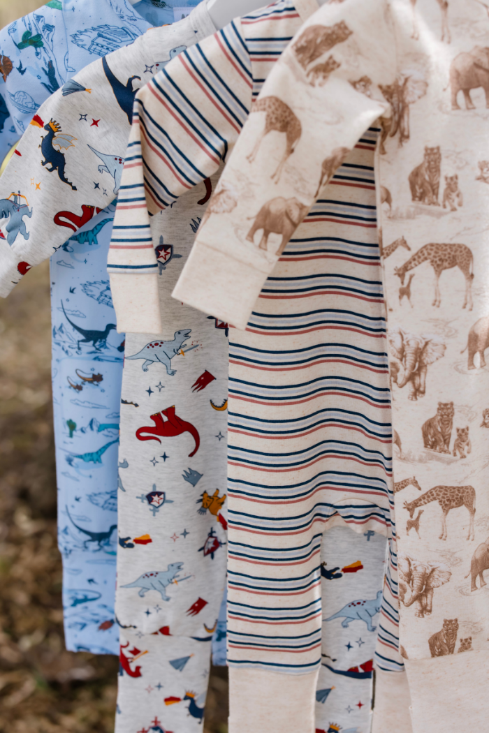 Natural Stripe Zip Romper