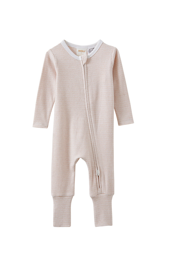 Mocha Stripe Zip Romper