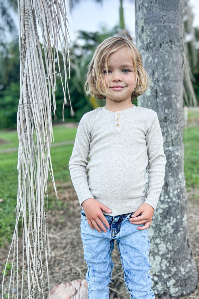 NATURAL MARLE RIB HENLEY
