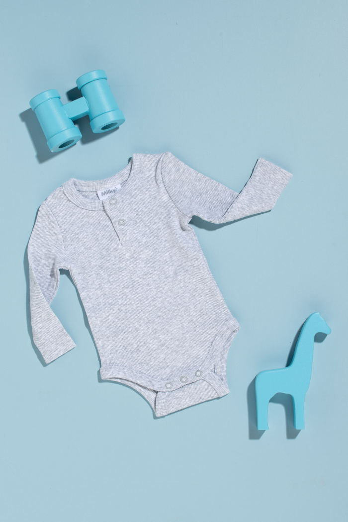 SILVER MARLE RIB BABY PANT