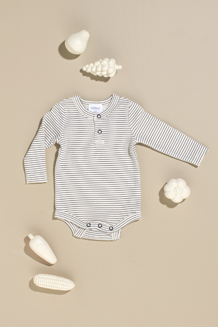 OATMEAL STRIPE RIB BUBBYSUIT
