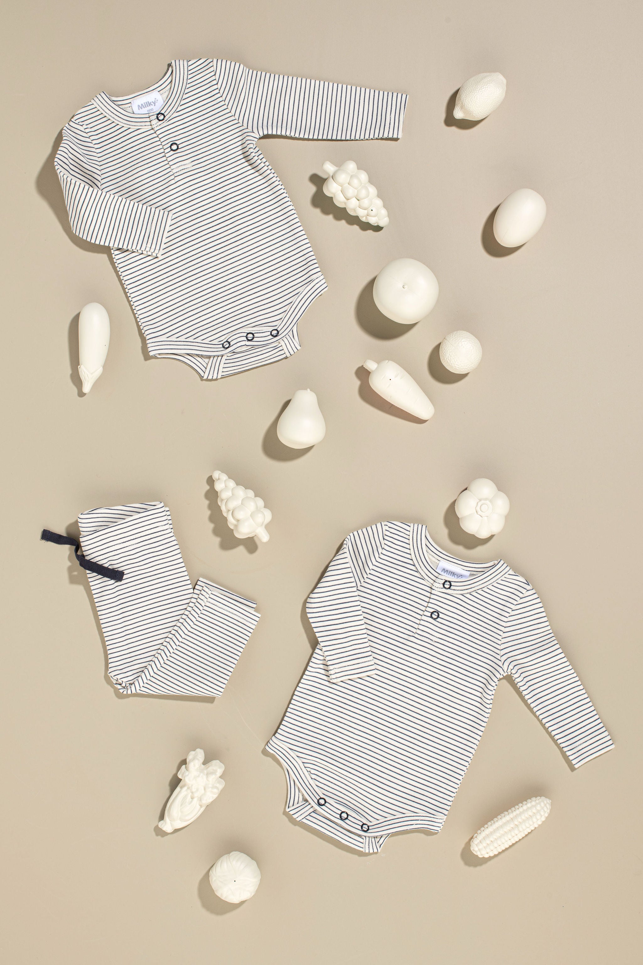 OATMEAL STRIPE RIB BABY PANT