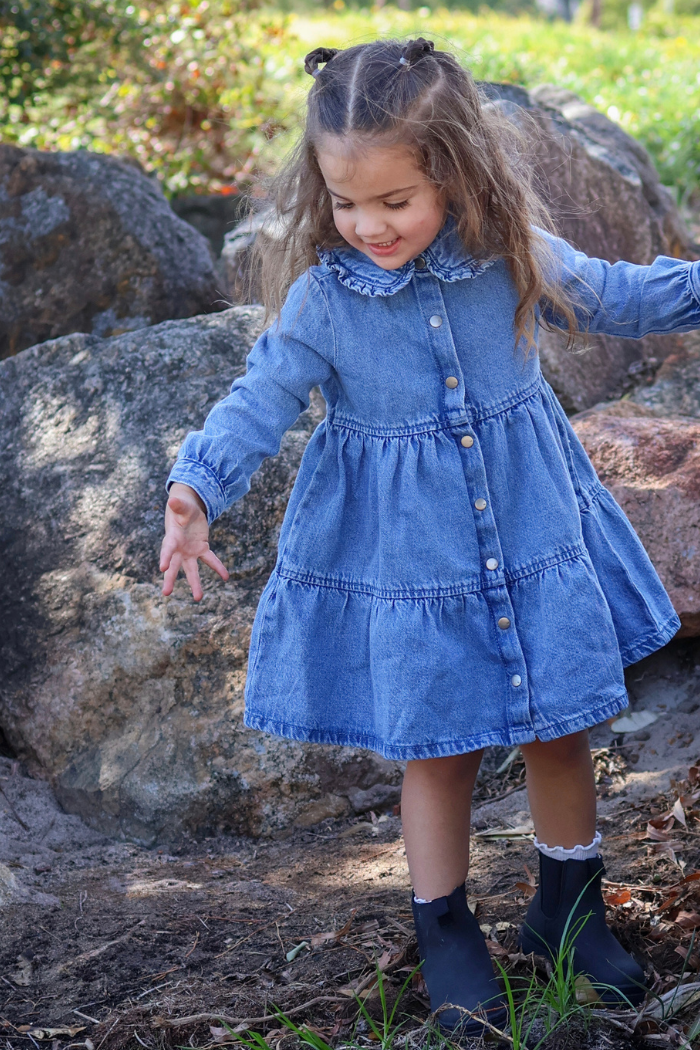 Denim Tiered Collared Dress