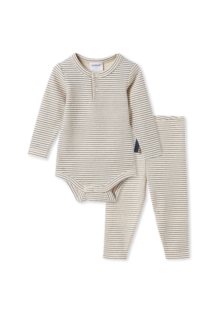 Oatmeal Stripe Bubbysuit and Pant Set