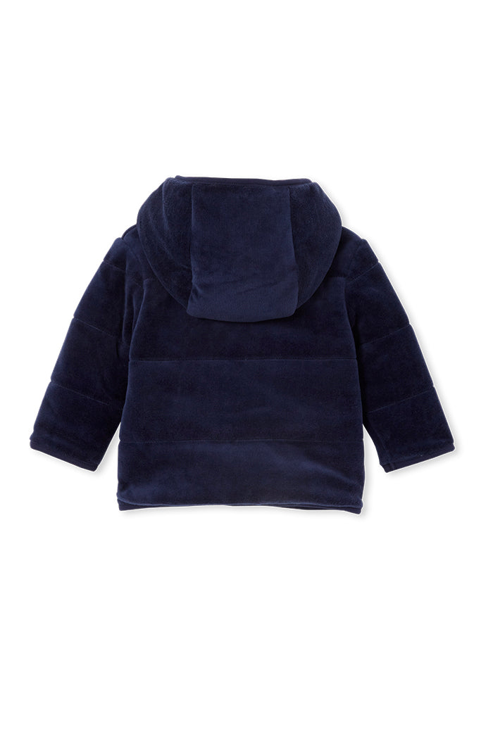 Navy Velour Hooded Baby Jacket