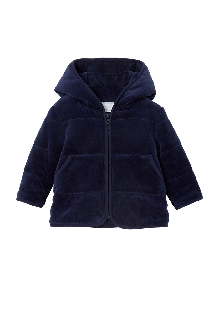 Navy Velour Hooded Baby Jacket