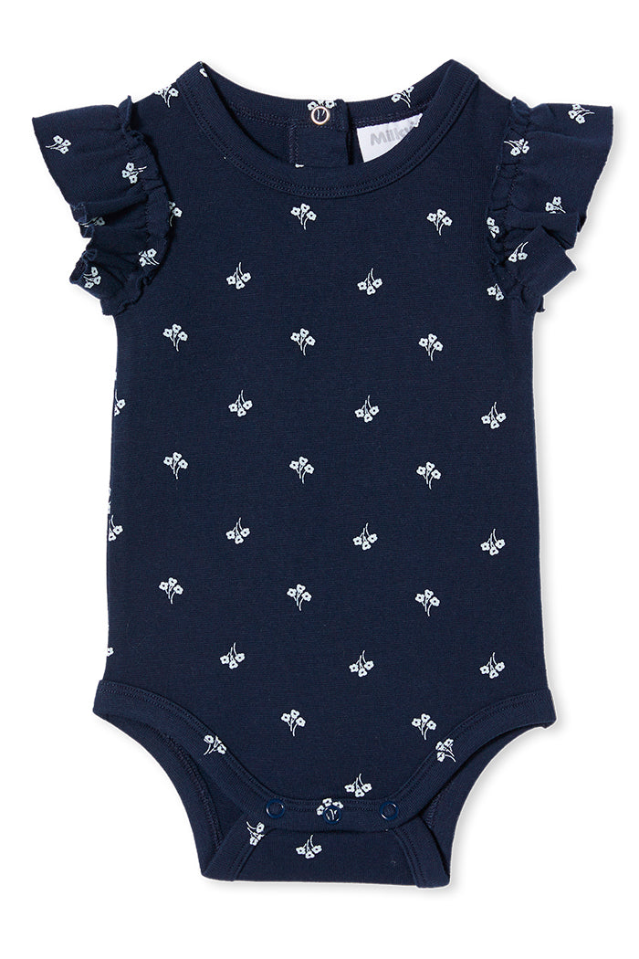 NAVY FLORAL RIB BUBBYSUIT