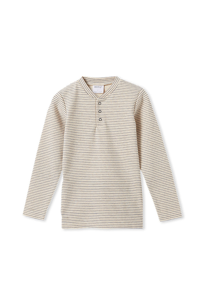 OATMEAL STRIPE RIB HENLEY