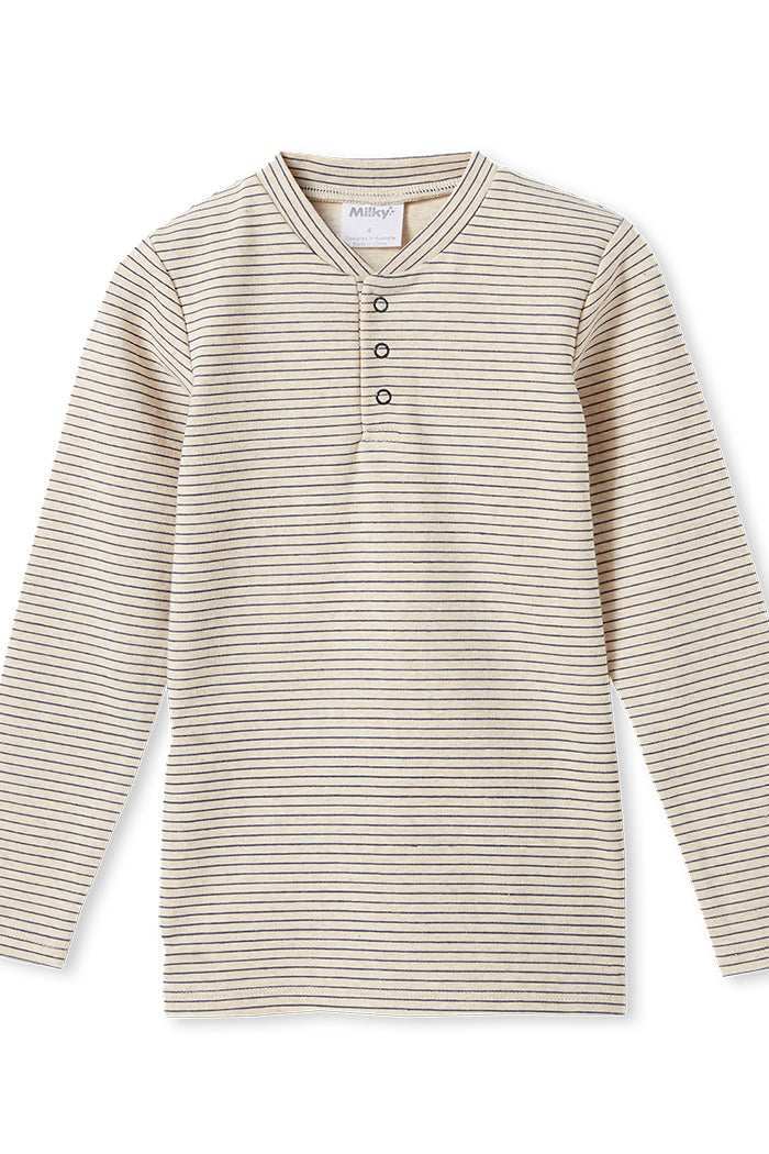 OATMEAL STRIPE RIB HENLEY