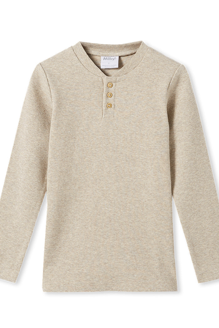 NATURAL MARLE RIB HENLEY