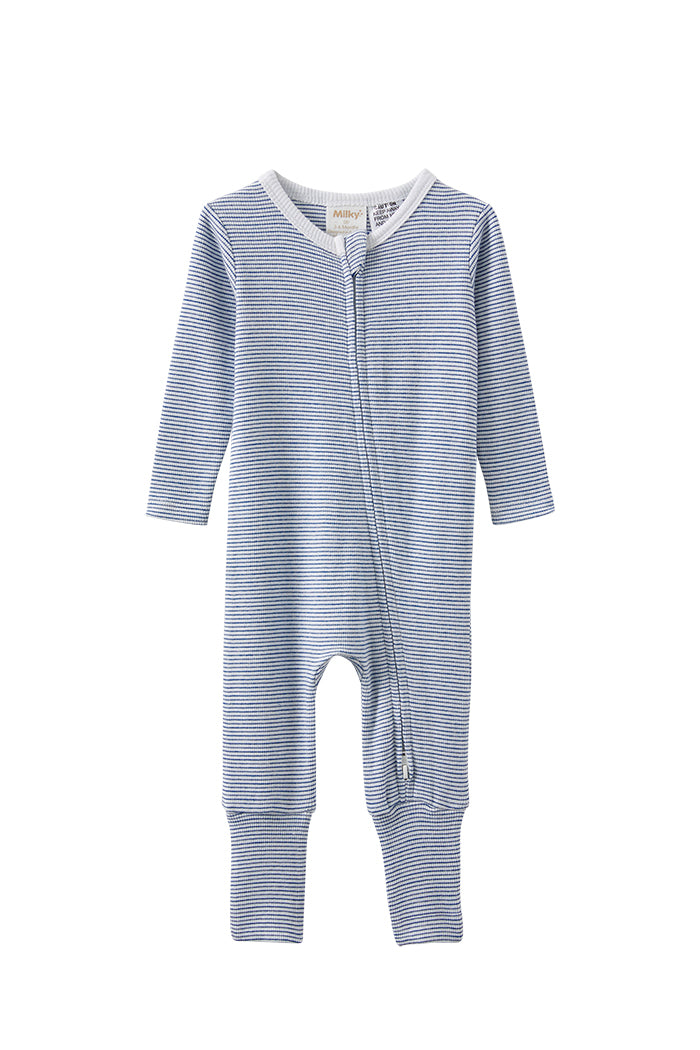 Blue Stripe Zip Romper