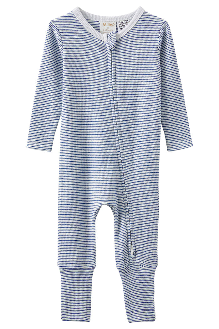 Blue Stripe Zip Romper