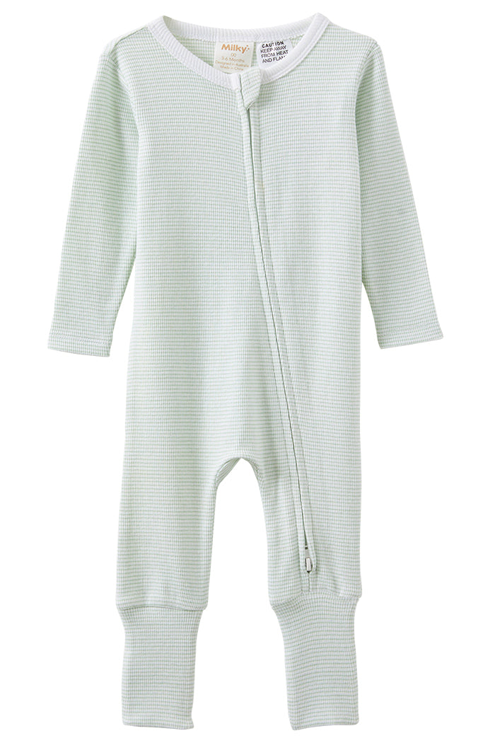 Green Stripe Zip Romper