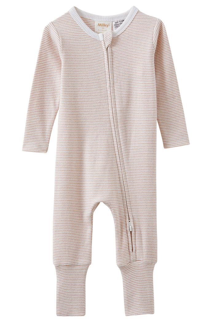 Mocha Stripe Zip Romper