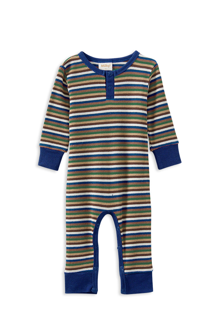 Waffle Stripe Henley Romper