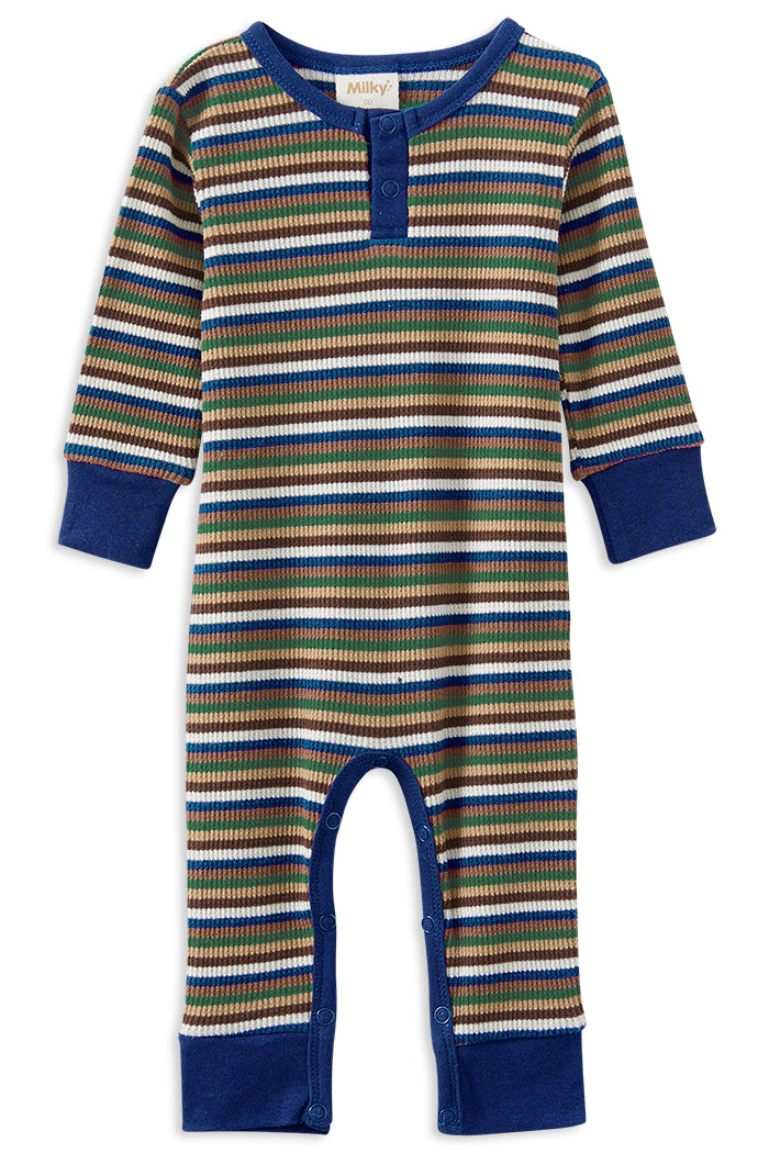 Waffle Stripe Henley Romper