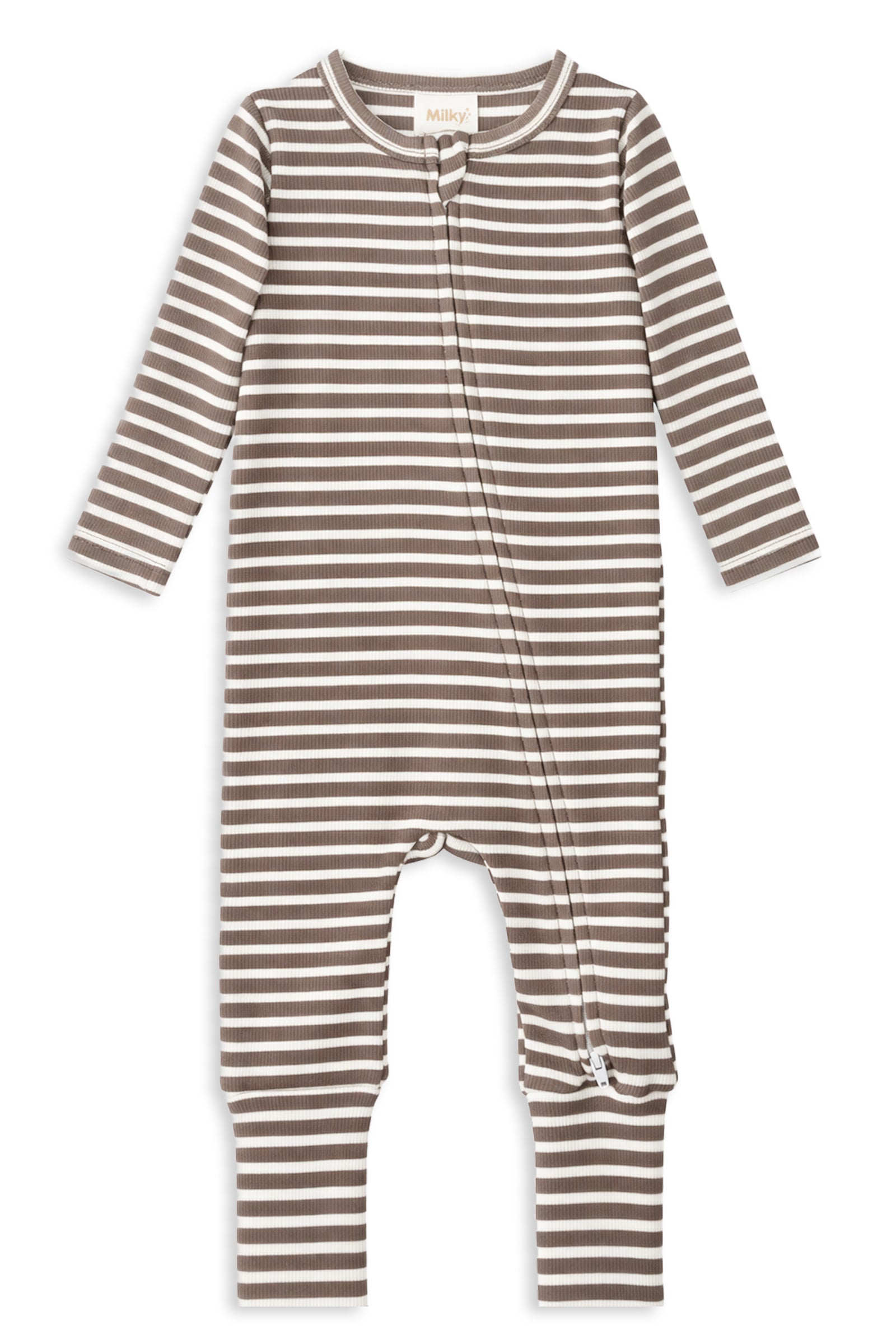 Latte Stripe Zip Romper