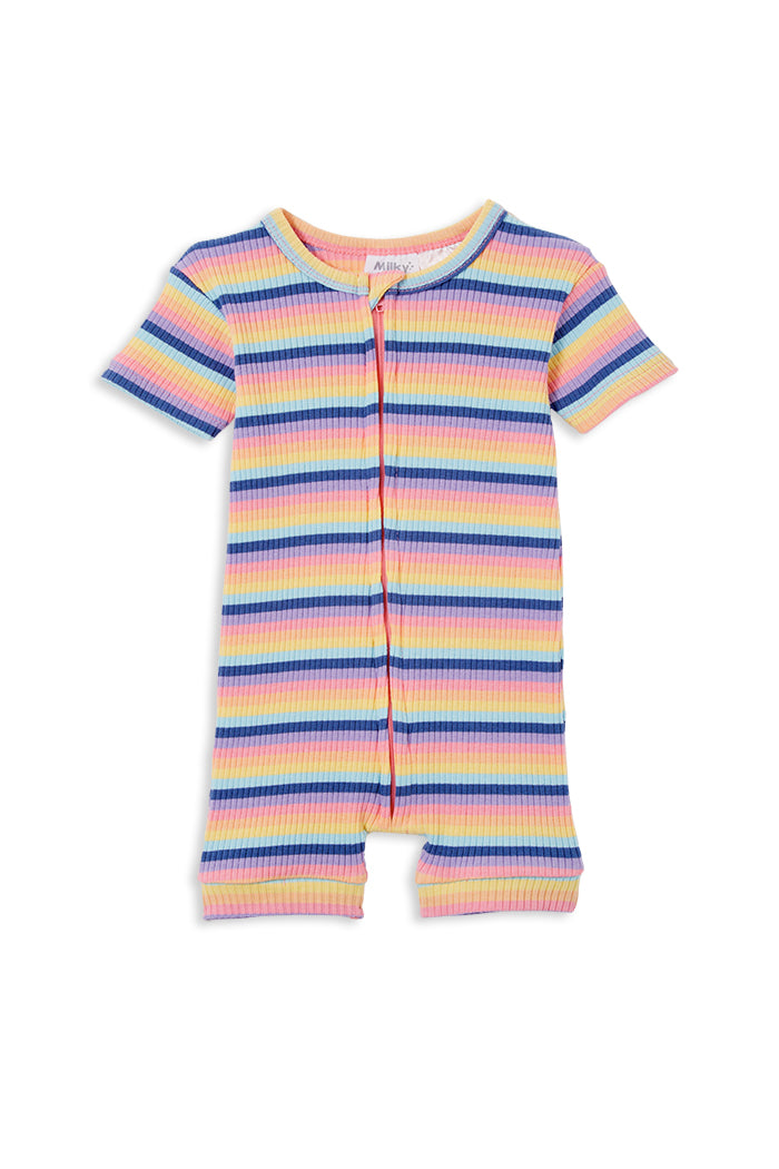 Multi Stripe Rib Zip Romper