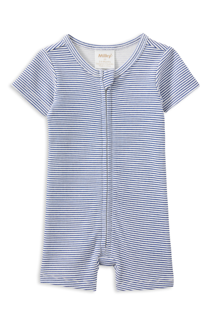 Blue Rib Zip Romper