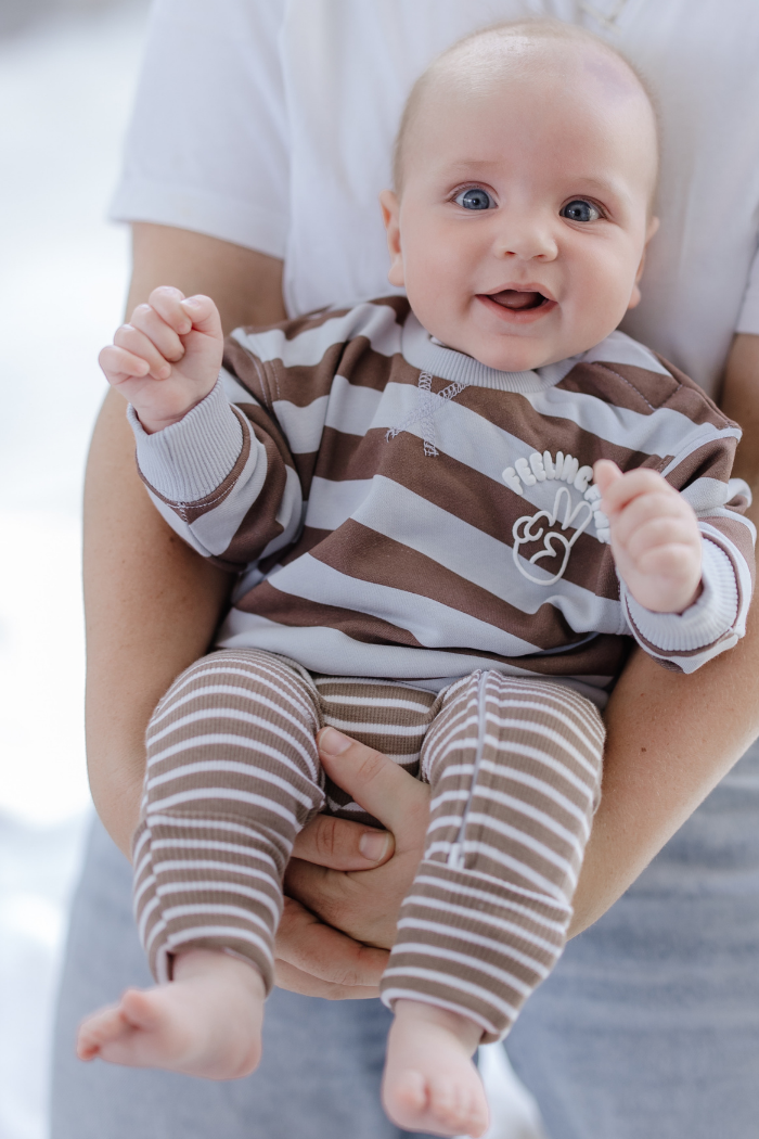 Latte Stripe Zip Romper