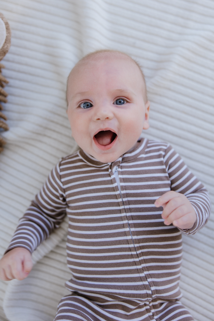 Latte Stripe Zip Romper