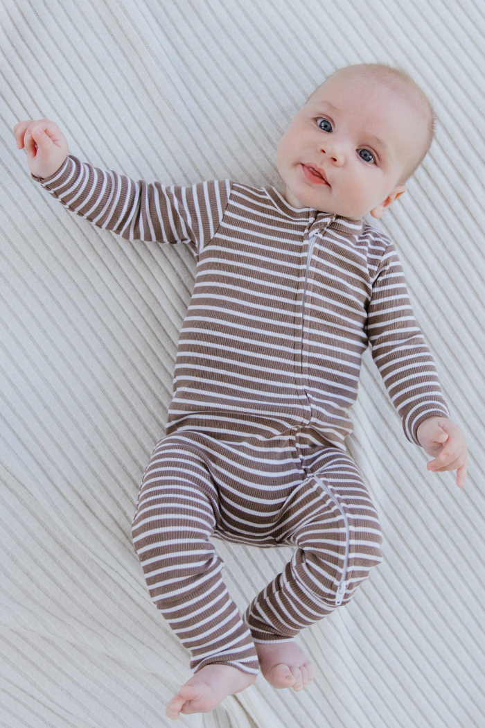 Latte Stripe Zip Romper
