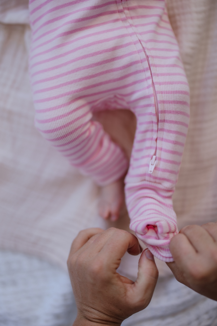 Tickled Pink Stripe Zip Romper