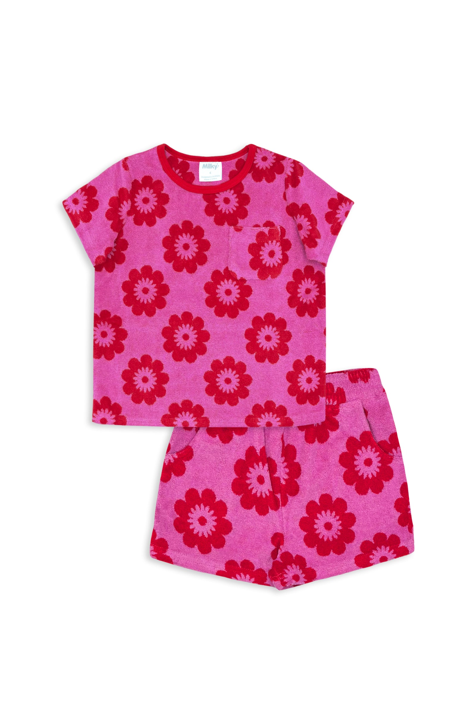 Red Floral Terry Towelling Set