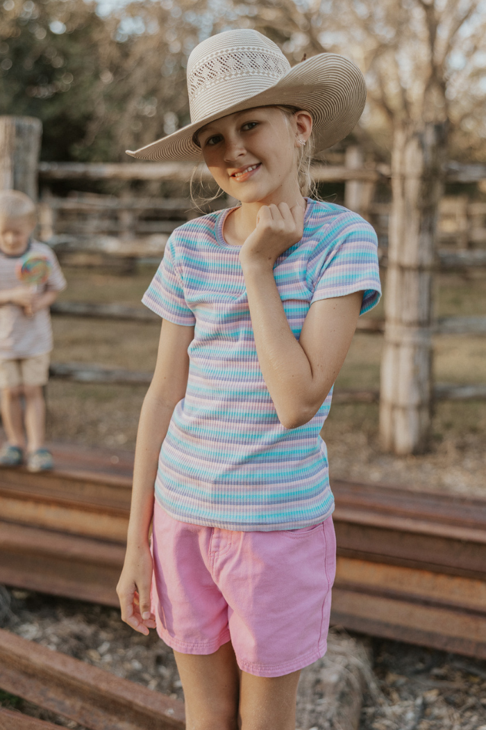 Lilac Stripe Rib Tee