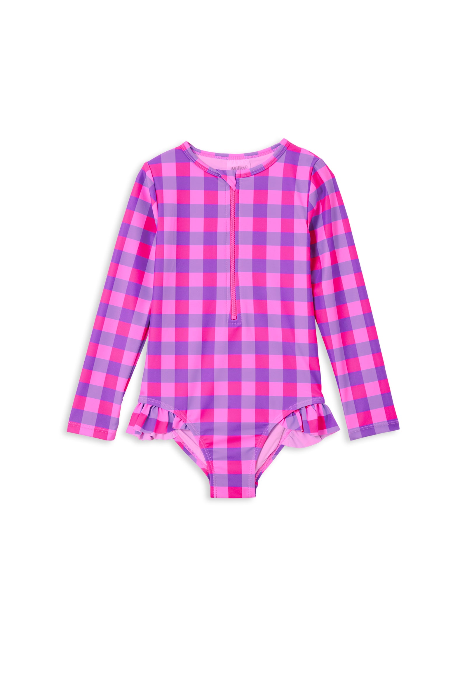 Lilac Check Long Sleeve Swimsuit