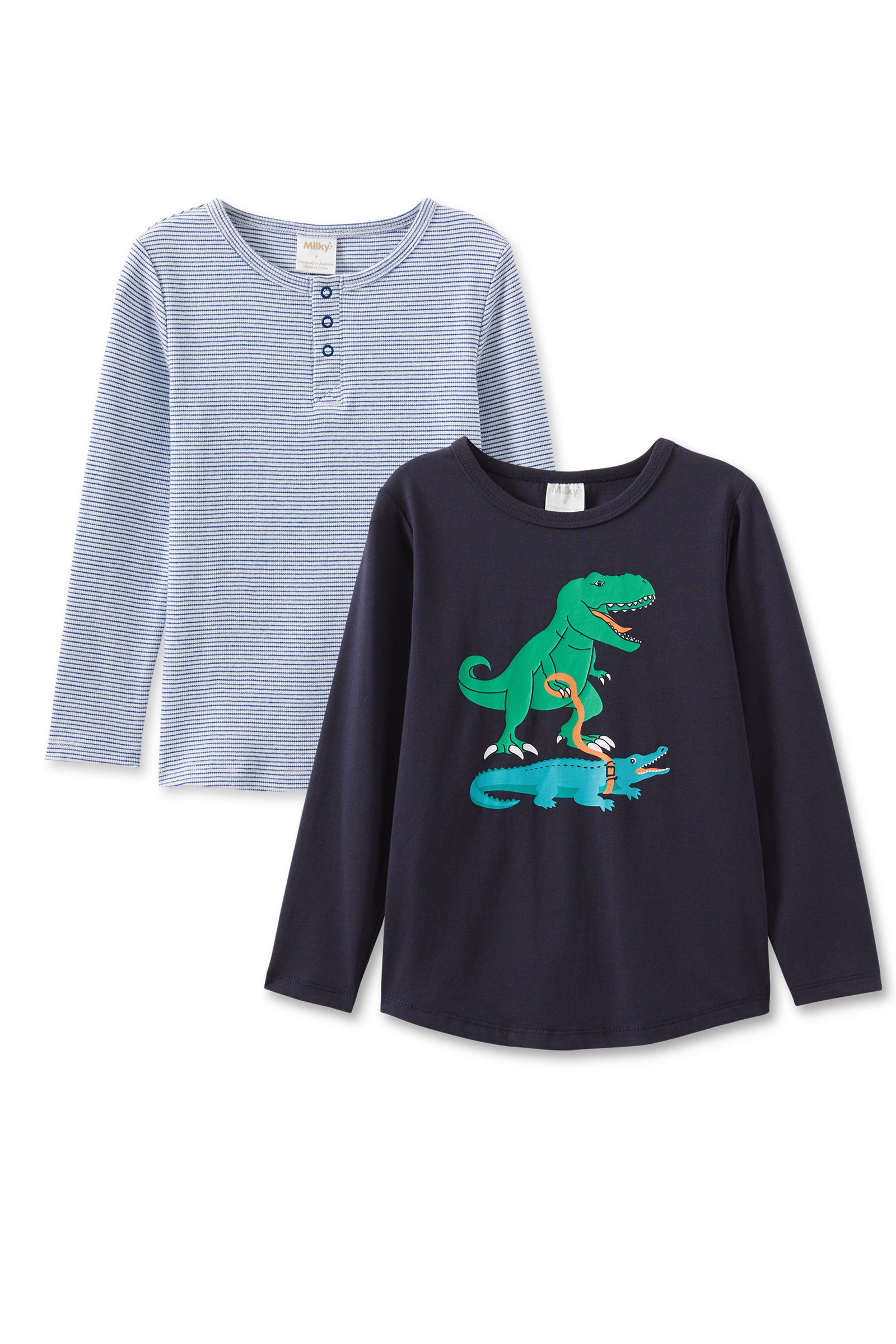Dino & Stripe Henley 2 Pack