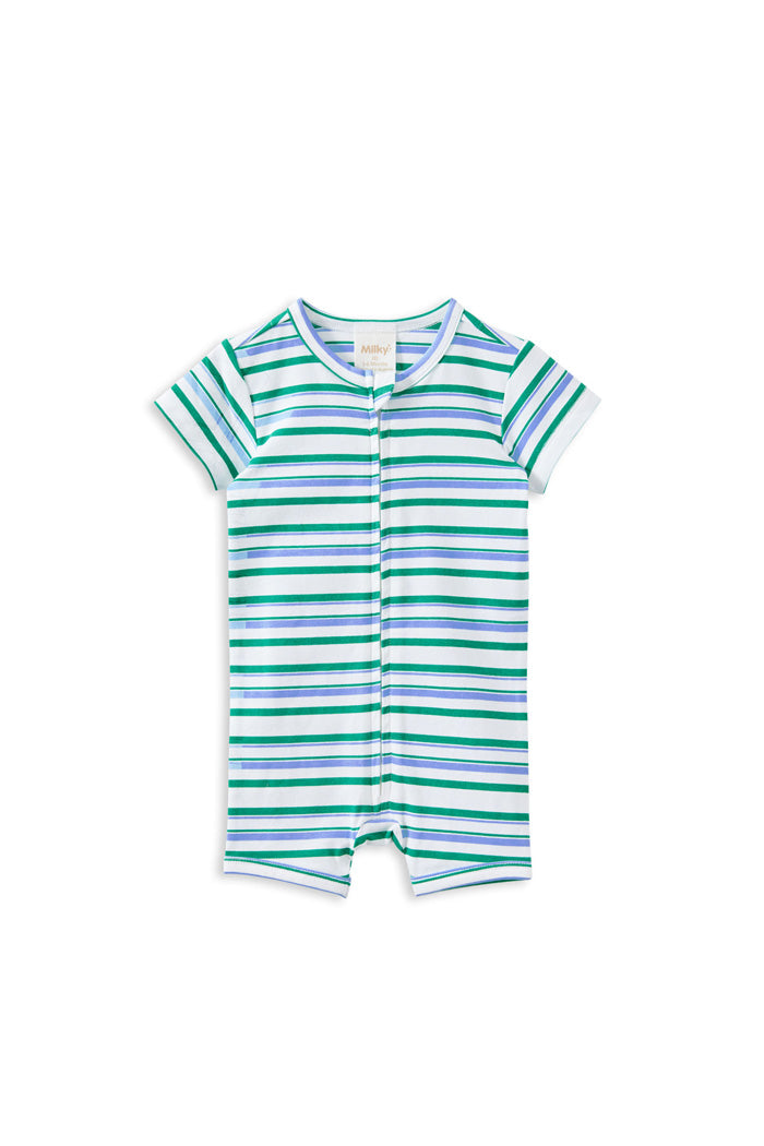 Green Stripe Zip Romper