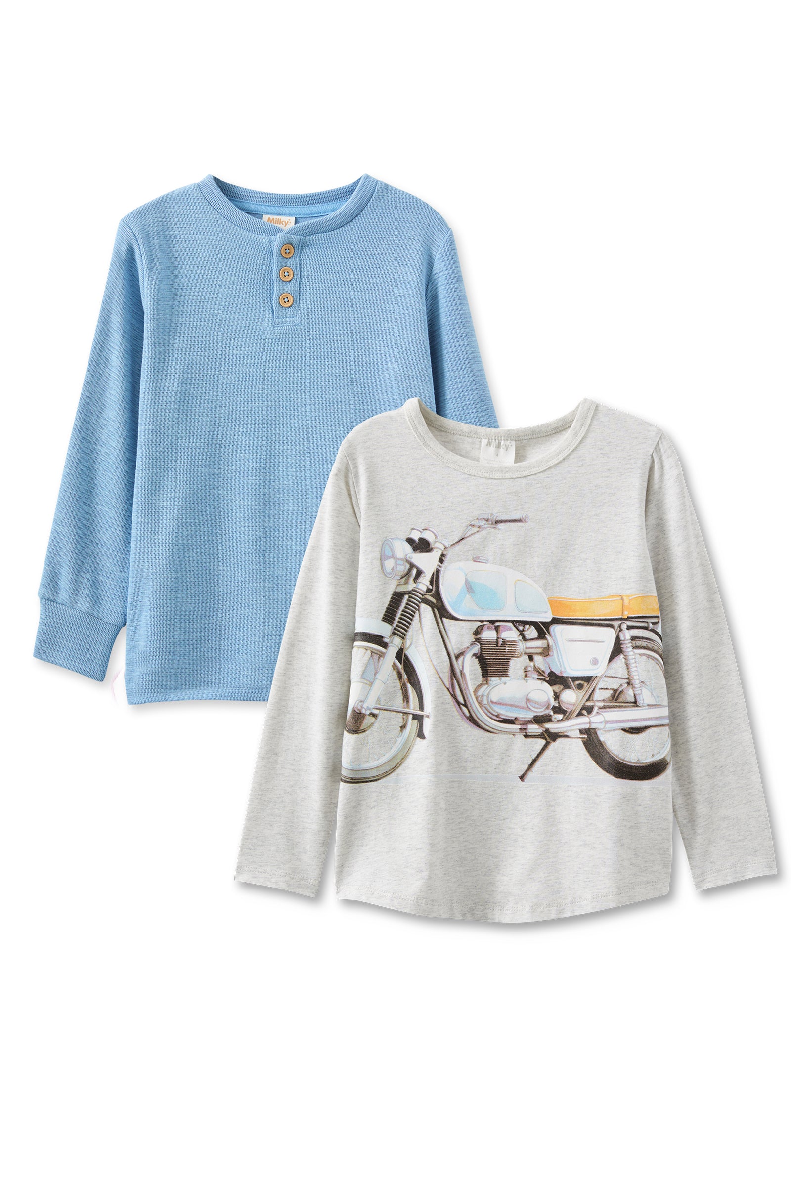 Moto & Pale Blue Henley 2 Pack