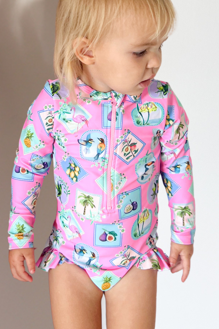 Pink Resort Long Sleeve Swimsuit