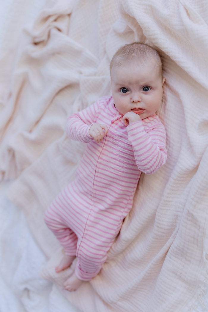 Tickled Pink Stripe Zip Romper