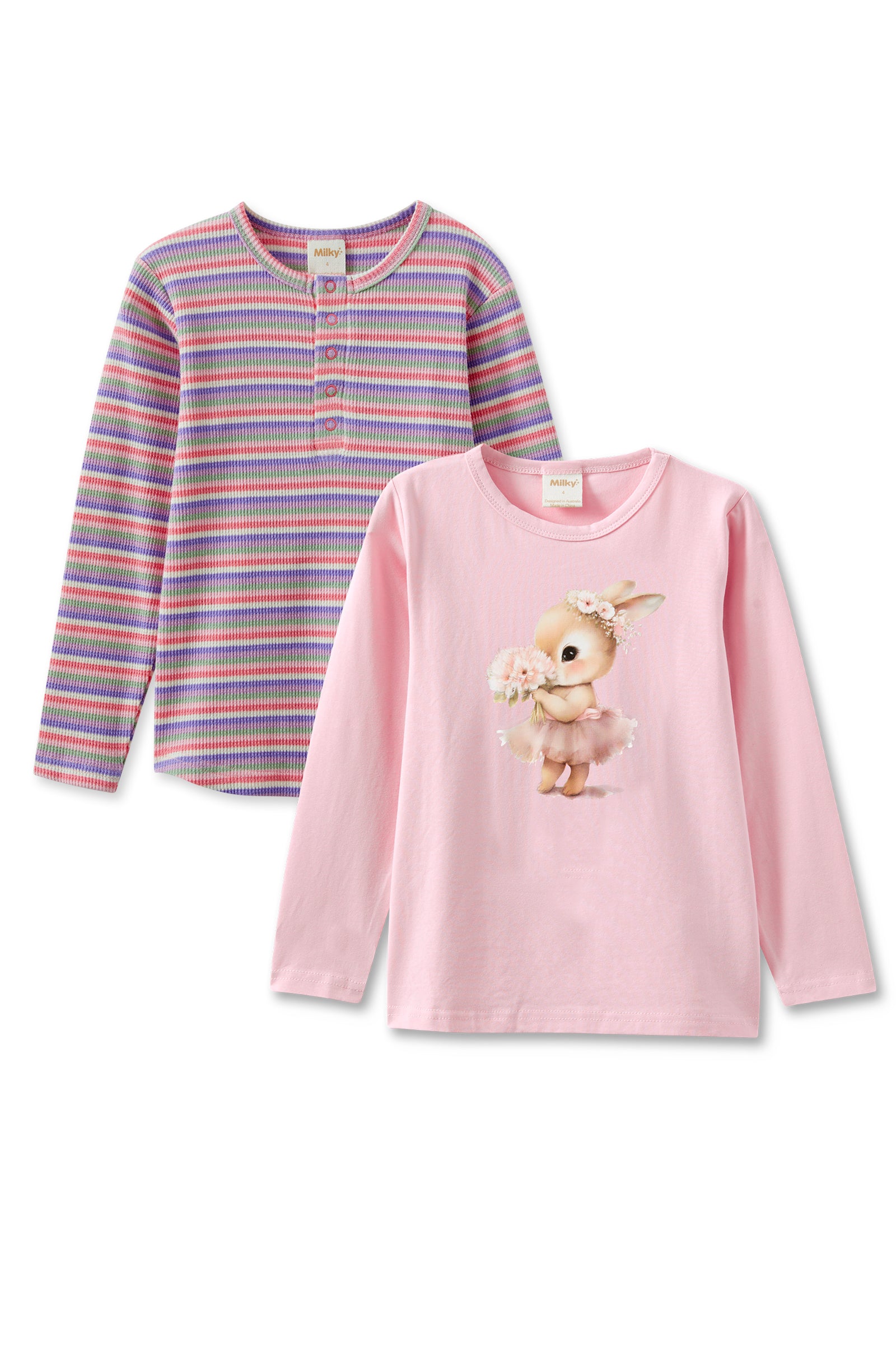 Bunny and Stripe Waffle Henley 2 Pack