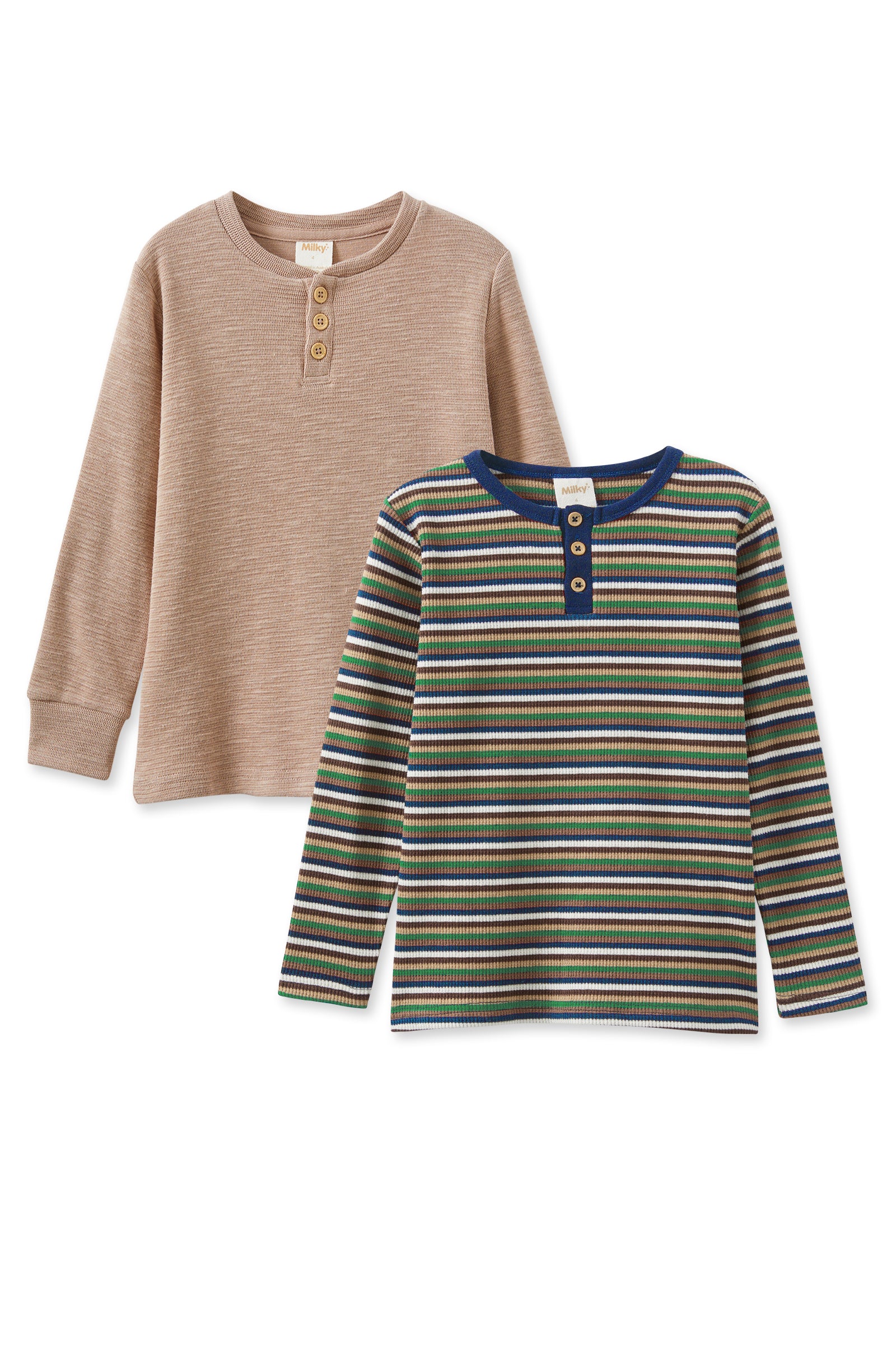 Waffle Stripe & Mocha Henley 2 Pack