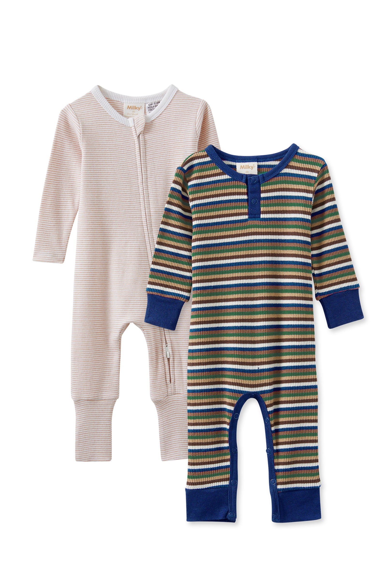 Waffle Stripe & Mocha Romper 2 Pack