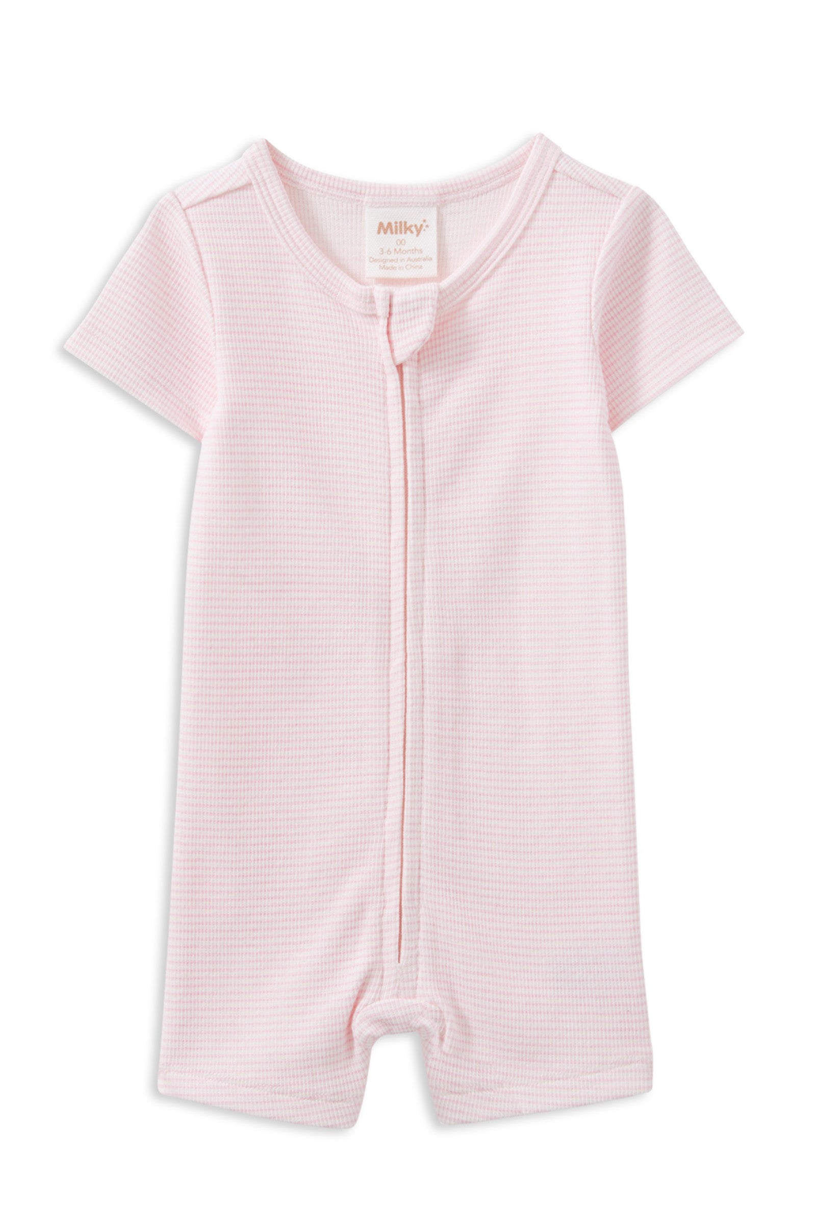 Pink Stripe Rib Zip Romper