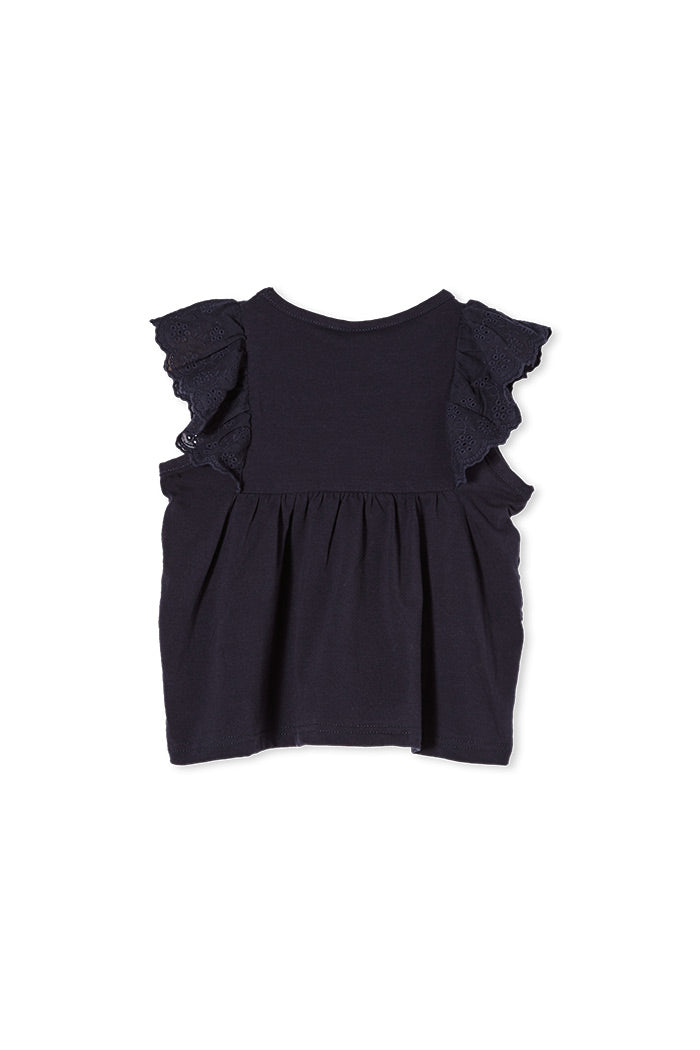Navy Broderie Frill Tee