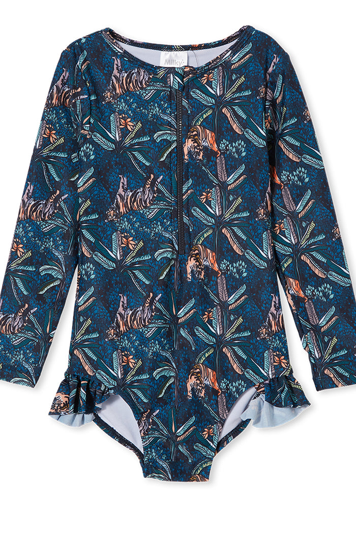 TIGER PALM FRILL L/S SWIMSUIT